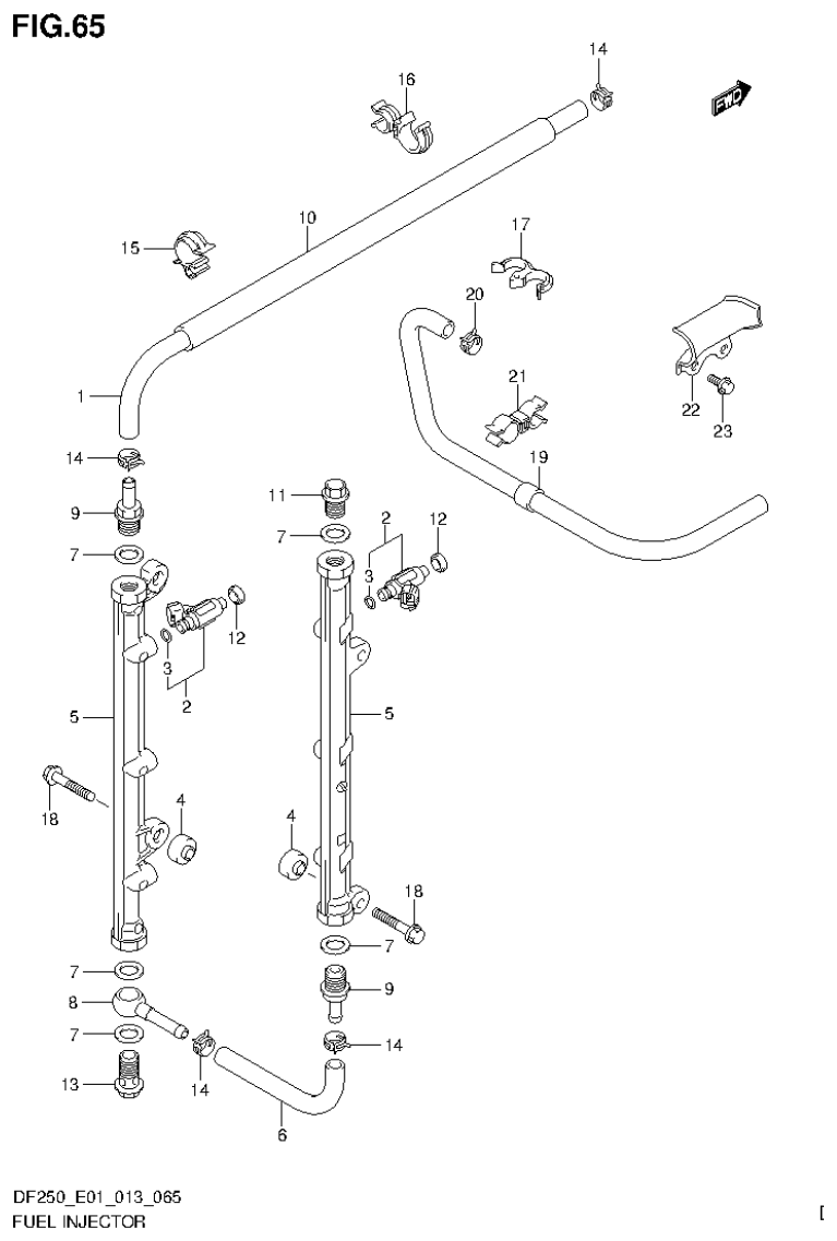 Suzuki DF200T, DF200Z, DF225T, DF225Z, DF250T, DF250Z FUEL INJECTOR (DF250Z E1) parts diagram
